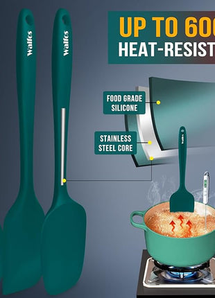 Walfos Silicone Spatula Set of 5 - (600°F) High Heat Resistant Dark Green Kitchen Scraper Spatulas, One-Pieces Seamless Design, Perfect for Cooking Mixing & Baking - BPA Free and Dishwasher Safe