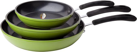 Green Earth Frying Pan 3-Piece Set by Ozeri (8", 10", 12") – 100% PTFE, PFC, APEO, GenX, NMP and NEP-Free German-Made Coating
