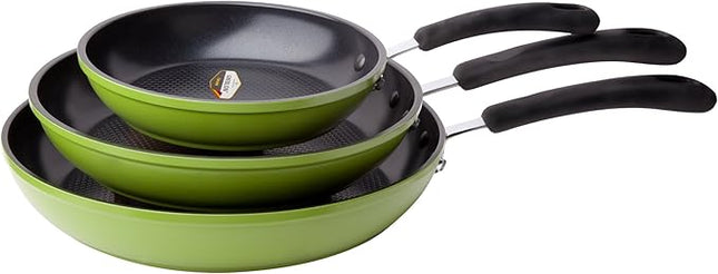 Green Earth Frying Pan 3-Piece Set by Ozeri (8", 10", 12") – 100% PTFE, PFC, APEO, GenX, NMP and NEP-Free German-Made Coating