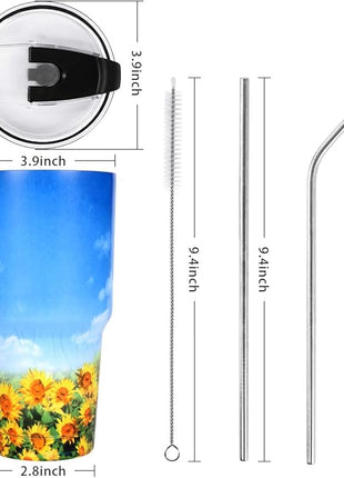 SYACOT 30oz Tumbler Double Wall Stainless Steel Vacuum Insulated Travel Mug with Splash-Proof Lid Metal Straw and Brush