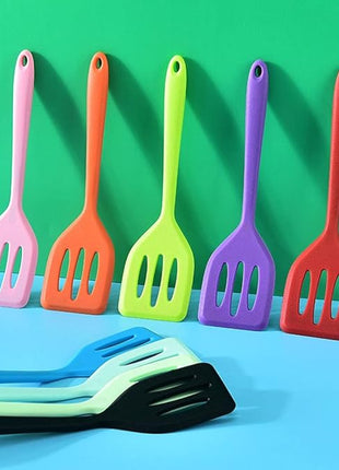 2Pack Small Silicone Turner High Heat Resistant Slotted Spatula for Fish, Eggs, Pancakes and More (8.2 IN, Light blue)