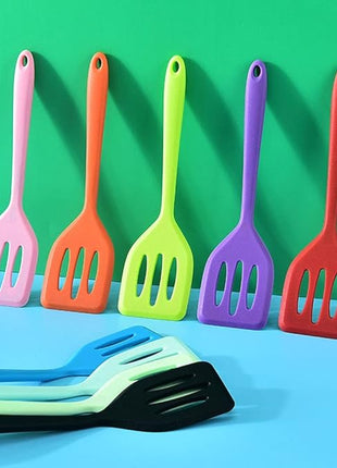 2Pack Small Silicone Turner High Heat Resistant Slotted Spatula for Fish, Eggs, Pancakes and More (8.2 IN, Pink)