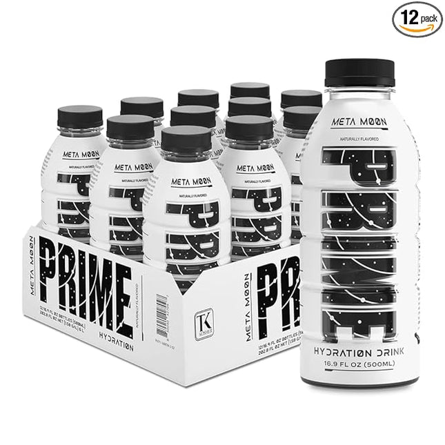 PRIME Hydration META MOON | Sports Drinks | Electrolyte Enhanced for Ultimate Hydration | 250mg BCAAs | B Vitamins | Antioxidants | 2g Of Sugar | 16.9 Fluid Ounce | 12 Pack