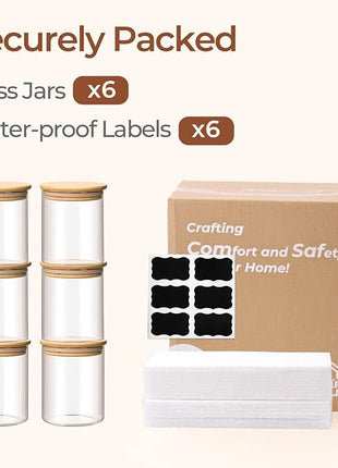 ComSaf 0.8 Qt Glass Food Storage Jars Set of 6, Clear Glass Storage Containers with Lids, Pantry Organization Jar, Spice Jar, Blooming Tea, Coffee and Sugar Container, Small Canister Set for Kitchen