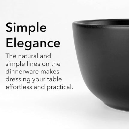 SKUGGA Round Stoneware 16pc Dinnerware Set of 4, Dinner Plates, Side Plates, Cereal Bowls, Mugs - Matte Black (472979)