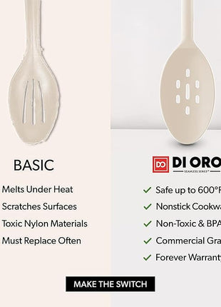 DI ORO Silicone Ladle & Spoons for Cooking – Large Kitchen Spoons for Mixing, Serving, & Stirring - Soup Ladle with Wide Bowl - High Heat Silicone Kitchen Utensils for Nonstick Cookware Safe (Clay)