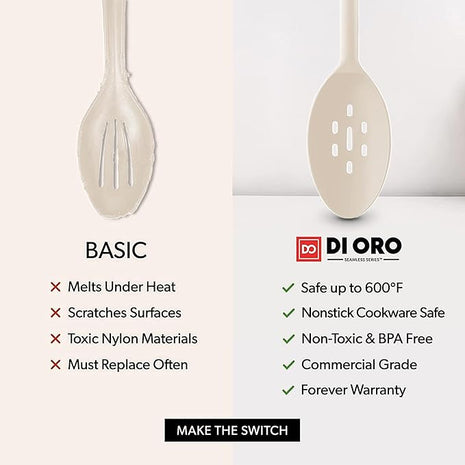 DI ORO Silicone Ladle & Spoons for Cooking – Large Kitchen Spoons for Mixing, Serving, & Stirring - Soup Ladle with Wide Bowl - High Heat Silicone Kitchen Utensils for Nonstick Cookware Safe (Clay)