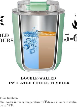 Puraville Insulated Tumblers with Lid, 10 oz Travel Coffee Mug Stainless Steel Vacuum Cup, Leak Proof Reusable Double Walled Coffee Tumbler for Iced and Hot Drinks, Green