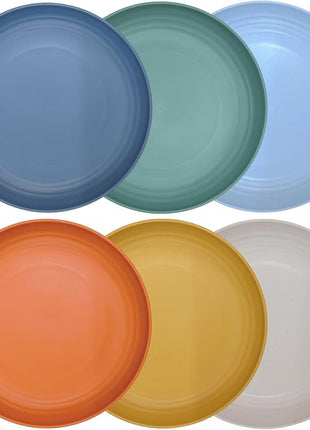 LuckyZone 8.8 Inches Unbreakable Wheat Straw Plates - Reusable Plate Dinner Set - Dishwasher & Microwave Safe - Healthy, BPA Free & Eco-Friendly (8.8 Inches/6 Color_H)