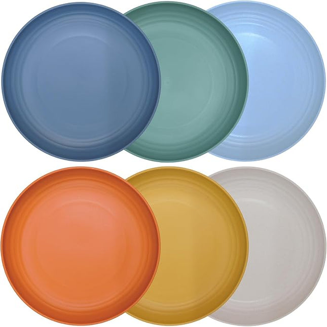 LuckyZone 8.8 Inches Unbreakable Wheat Straw Plates - Reusable Plate Dinner Set - Dishwasher & Microwave Safe - Healthy, BPA Free & Eco-Friendly (8.8 Inches/6 Color_H)
