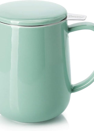 Sweese 20 OZ Porcelain Tea Mug with Infuser and Lid, Loose Leaf Tea Cup, Gifts for Tea Lover - Mint Green