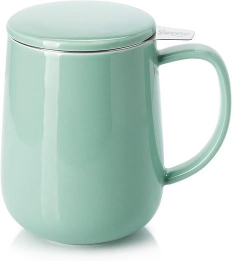 Sweese 20 OZ Porcelain Tea Mug with Infuser and Lid, Loose Leaf Tea Cup, Gifts for Tea Lover - Mint Green