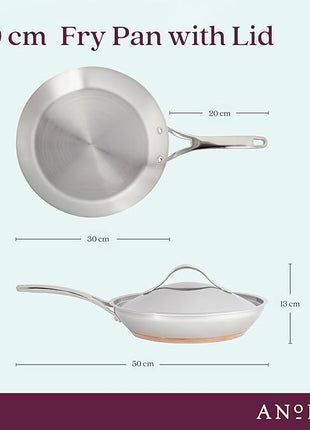 Anolon Nouvelle Stainless Stainless Steel Frying Pan / Fry Pan / Stainless Steel Skillet with Lid - 12 Inch, Silver