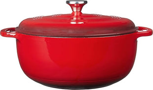 Lodge 7.5 Quart Enameled Cast Iron Dutch Oven with Lid – Dual Handles – Oven Safe up to 500° F or on Stovetop - Use to Marinate, Cook, Bake, Refrigerate and Serve – Island Spice Red