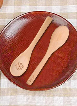 HANSGO Small Wooden Spoons, 6PCS Christmas Small Soup Spoons with Snowflake Pattern for Eating with Coffee Tea Jam Honey Spices and Restaurant Decoration