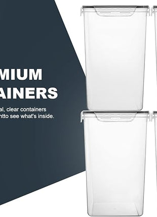 Extra Large 7qt / 6.5L/220oz Tall Food Storage Containers, WIDE & DEEP, 4-Piece Plastic Airtight Kitchen Pantry Storage Containers for Flour, Sugar, with 4 Measuring Cups,20 Labels