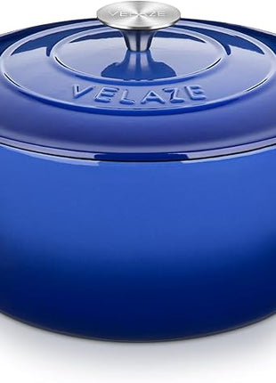 Velaze 6 QT Enameled Dutch Oven Pot with Lid, Cast Iron Dutch Oven with Dual Handles for Sourdough Bread Baking, Cooking, Non-stick Enamel Coated Cookware (Blue)