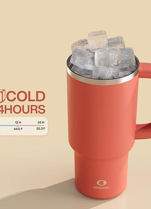 ENCOOL 32 oz Tumbler with Handle and Straw: Stainless Steel Insulated Tumbler Keeps Cold for 24 Hours, Leakproof Travel Cup Fits in Cup Holder and BPA-Free,Tawny Orange