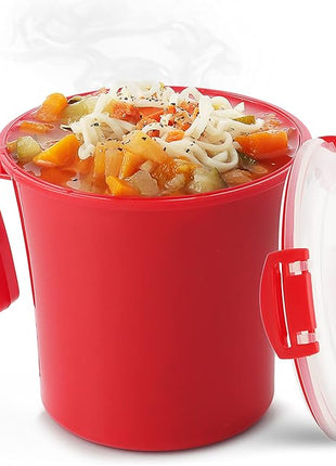 Tafura 22oz Microwave Soup Mugs with Handles, 2 Pack - Red Mug with Clear Lid