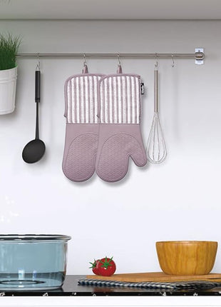 Silicone Oven Mitts Heat Resistant 932℉ with Waterproof & Non-Slip Kitchen Mittens, Set of 2 Extra Long Oven Gloves with Soft Cotton Terry Lining for Baking Cooking Barbecue(2, Purple Mitts)
