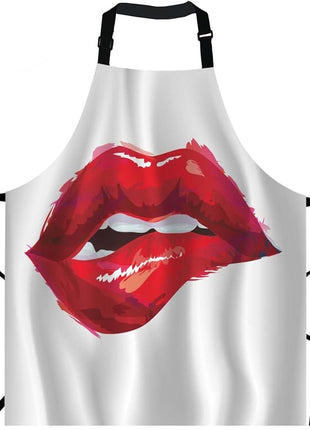 EKOBLA Lips Aprons Lipstick Sexy Biting Lips Woman Valentine Romantic Love Waterproof Resistant Chef Cooking Kitchen BBQ Adjustable Aprons for Women Men 27x31 Inch