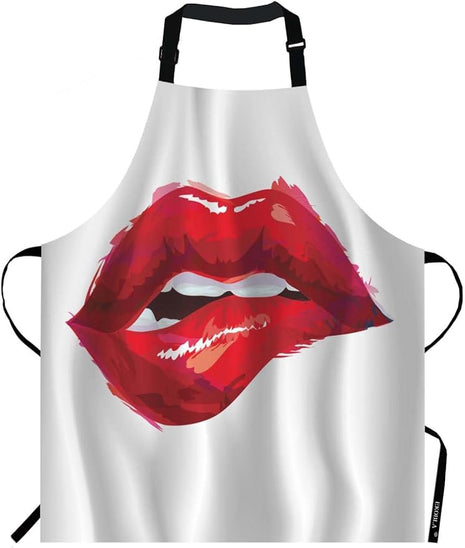 EKOBLA Lips Aprons Lipstick Sexy Biting Lips Woman Valentine Romantic Love Waterproof Resistant Chef Cooking Kitchen BBQ Adjustable Aprons for Women Men 27x31 Inch