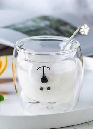 Cute Mugs Double Wall Glass Coffee Glass Cup Kawaii Bear Tea Milk Cup Funny Mug Animal Mug Aesthetic Cup for Office and Personal Birthday Gift (Happy bear)