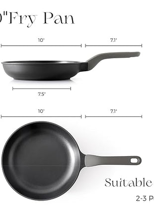 PRICUSIS Nonstick Frying Pan, 8/10/12 Inch Skillet with Stay Cool Handle, Fully Coated, Induction Compatible & Oven Safe, 100% Dishwasher Safe, PTFE & PFOA Free（10 Inch, Black Sesame）