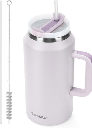 TaroKitc 64 oz Tumbler with Handle, Stainless Steel Vacuum Insulated Tumbler with Lid and Straw, Coffee Travel Water Bottle Jug, Keep Cold 34H & Hot 12H, Dishwasher Safe, BPA Free(Lavender)