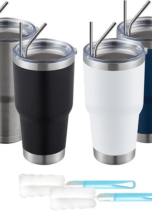 MEWAY 30oz Tumbler Double Wall Vacuum Insulated Travel Mug, Stainless Steel Tumbler with Lid, Durable Powder Coated Insulated Coffee Cup for Cold & Hot Drinks (MIX,4 PACK)