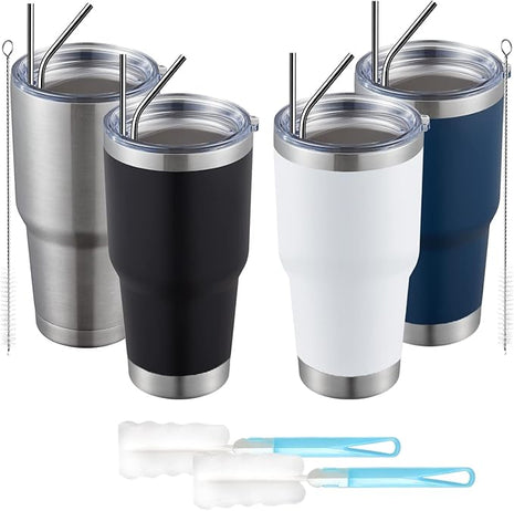 MEWAY 30oz Tumbler Double Wall Vacuum Insulated Travel Mug, Stainless Steel Tumbler with Lid, Durable Powder Coated Insulated Coffee Cup for Cold & Hot Drinks (MIX,4 PACK)