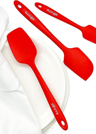 Elihome Chef Series 3 Piece Silicone Spatula Set - 600°F Heat Resistant Non Stick Rubber Kitchen Scraper Spatulas for Cooking, Baking, and Mixing – BPA Free and LFGB Certified Silicone (Red)