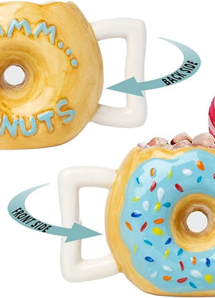 Comfify Ceramic Donut Mug – Chocolate Glaze with Sprinkles – Funny “MMM... Donuts!” Quote – 14 oz Coffee Cup