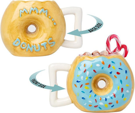 Comfify Ceramic Donut Mug – Chocolate Glaze with Sprinkles – Funny “MMM... Donuts!” Quote – 14 oz Coffee Cup