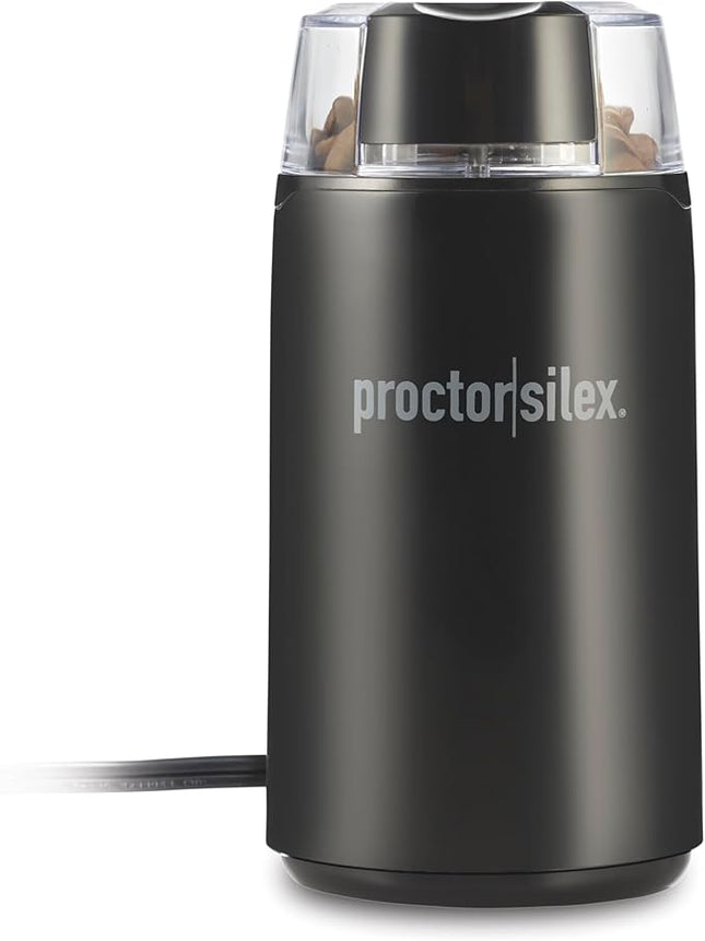 Proctor Silex Electric Coffee Grinder for Beans, Spices and More, Stainless Steel Blades, Makes upto 12 Cups, Black