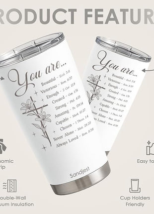 SANDJEST Christian Tumbler 20oz, Stainless Steel Travel Cup with Lid, You are Insulated Coffee Mug, Christian Gifts for Women Girls Friends Sisters on Birthday Christmas