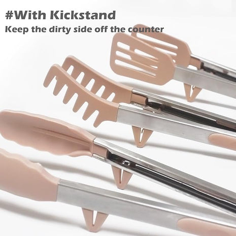 Tongs for Cooking, 12" Kitchen Tongs with Silicone Tips, Food Grade Serving Tongs Set of 3, Pink