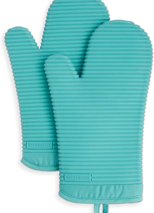 KITCHENAID Ribbed Soft Silicone Oven Mitt 2-Pack Set, 7.5"x13", Aqua Sky