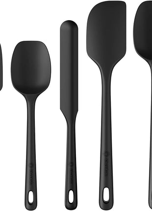 5 Pieces Silicone Spatula Set, Food Grade Rubber Spatula, Upgrade Strong Handle with Ergonomic Grip, Heat Resistant Up to 600°F for Nonstick Cookware, Cooking Black