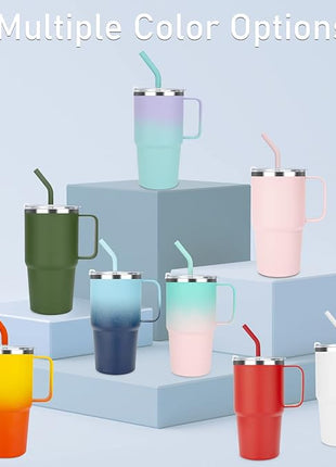 Sursip 24 oz Insulated Cup with Handle, Double Wall Vacuum Stainless Steel Tumbler with Straw and 2 Lids, For Cold/Hot Drinks, Coffee Travel Mug for Car/Home/Office/Party/Camping (Pink-1 Pack)