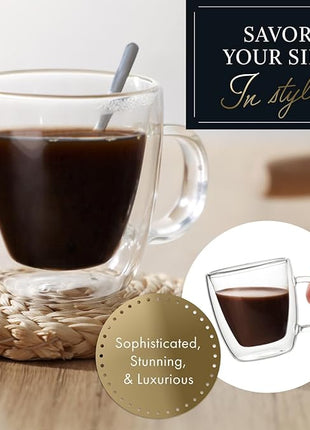 ELIXIR GLASSWARE Double Wall Espresso Shot Glass - 5.4 oz - Set of 2 Glass Coffee Mugs - Double Walled Glass Coffee Mugs, Insulated Clear Glass Espresso Mugs, Double Wall Insulated Glasses