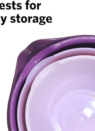 Glad Mixing Bowls with Pour Spout, Set of 4 - Nesting Plastic Bowls (1.2qt, 1.9qt, 2.8qt, and 3qt with Handle) - Non Slip Base, Dishwasher Safe Kitchen Cooking and Baking Supplies, Purple