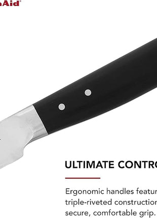 KitchenAid Gourmet Forged Triple Rivet Fine-Edge Utility Knife with Custom-Fit Blade Cover, 4.5-inch, Sharp Kitchen Knife, High-Carbon Japanese Stainless Steel Blade, Black