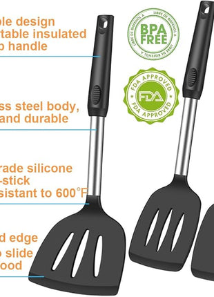 Spatula Set Silicone Heat Resistant for Nonstick Cookware Rubber Silicone Spatula Turner Fish, Large Nonstick Plastic Egg Wok Spatula for kitchen use Cooking Utensils Set
