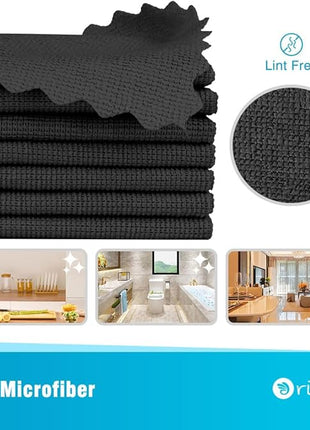 Orighty Black Microfiber Cleaning Cloth, 50 Pack Highly Absorbent Cleaning Supplies, Lint Free Kitchen Towels Cleaning Rags, Microfiber Towels for Cars, House, Window, 12x12 inch