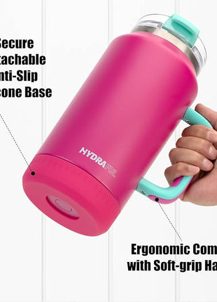 Hydraful 64 oz Tumbler with Handle and Straw - 100% Leak-Proof - Insulated Cup Reusable Stainless Steel Large Water Bottle Travel Mug for Gym, Hiking, and Camping - Gifts for Women Men Him Her