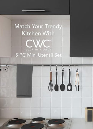 COOK WITH COLOR Silicone Cooking Utensils, Kitchen Utensil Set, Easy to Clean Silicone Kitchen Utensils, Cooking Utensils for Nonstick Cookware, Kitchen Gadgets Set, Mini, Black