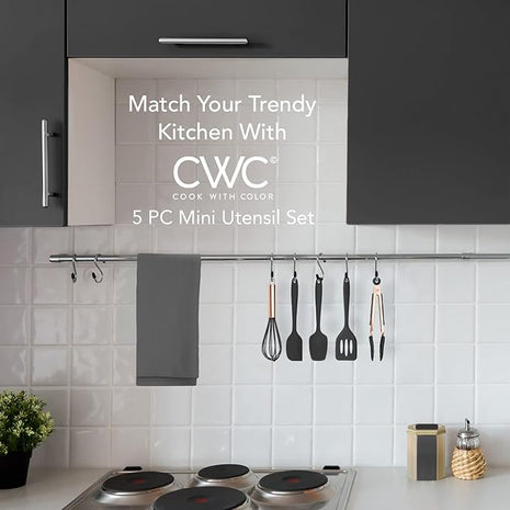 COOK WITH COLOR Silicone Cooking Utensils, Kitchen Utensil Set, Easy to Clean Silicone Kitchen Utensils, Cooking Utensils for Nonstick Cookware, Kitchen Gadgets Set, Mini, Black