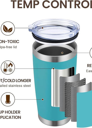 MEWAY 20oz Tumbler 8 Pack Double Wall Vacuum Insulated Travel Mug Bulk, Stainless Steel Tumblers with Lid and Straw, Durable Powder Coated Coffee Cups for Cold & Hot Drinks (Light Blue, 8)