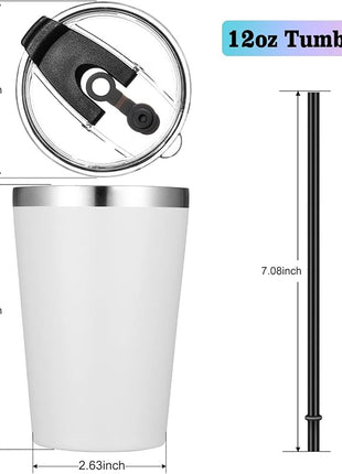 VEGOND 12oz Tumbler Stainless Steel Tumbler bulk Vacuum Insulated Double Wall Travel Tumbler with Lid and Straw Reusable Tumbler, White 12 Pack